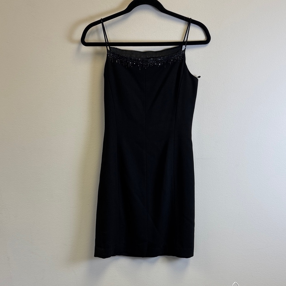 Ann Taylor Black Mini Dress with Beaded Neckline - Picture 3 of 4